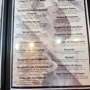 a menu in a restaurant