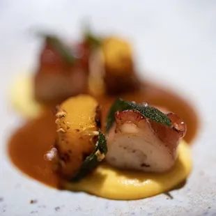 Octopus with Pumpkin, Chicken, Sage