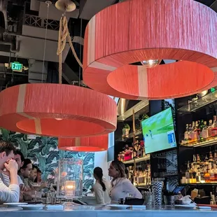 a group of people sitting at a bar