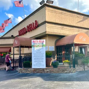 the entrance to a restaurant