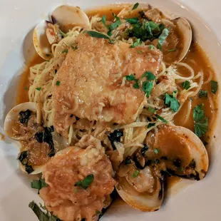 Special - halibut, shrimp, clams on capellini pasta