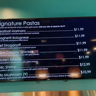 Signature Pasta Menu