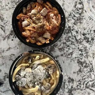 Chef's Pasta - Bolognese sauce with Italian sausage. Chefs Pasta with Alfredo mushrooms and Truffle oil with chicken