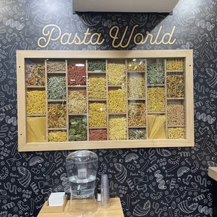 a display of pasta in a store