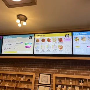 a menu on a large screen