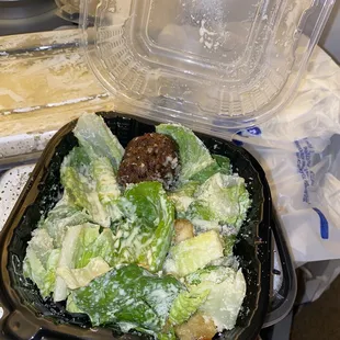 Cesar salad with meatball. Salad yay - meatball boo