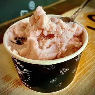 Strawberry &amp; chocolate gelato. Plenty for two, if you can bring yourself to share. I could not. He had to get his own.
