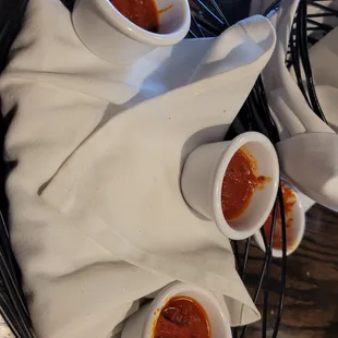 Basket of bread with delicious marinara.