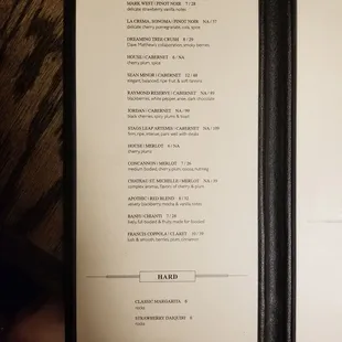 Wine menu