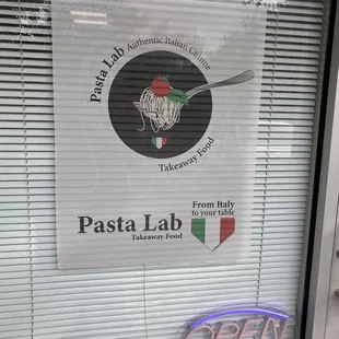 a sign in a window