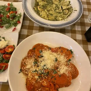 Lobster Ravioli, Pappardelle with Pesto and Shrimp