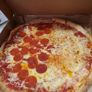 Half cheese, half pepperoni.