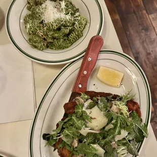 Chicken Milanese &amp; pesto pasta