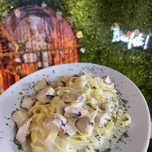 Fettuccine Alfredo chicken. Build your own pasta