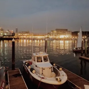 a boat docked at a dock