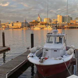 a boat docked at a dock