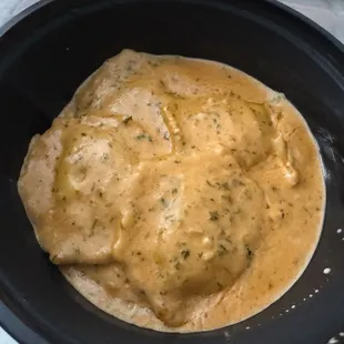 Lobster Ravioli (i asked for it without the shrimp). very delicious, new favorite! about 8-10 pieces of ravioli, plenty filling meal