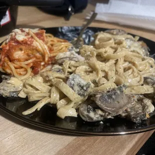 Chicken Francesa, Chicken Parmesan, Rigatoni Carbonara