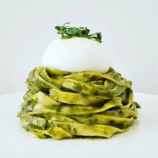 tagliatelle pesto with burrata