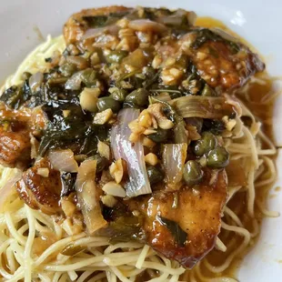 Veal Picatta - definitely wasn&apos;t veal. Looked &amp; tasted like reheated, chewy chicken.