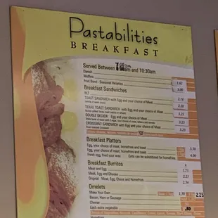 a menu for a breakfast at a restaurant