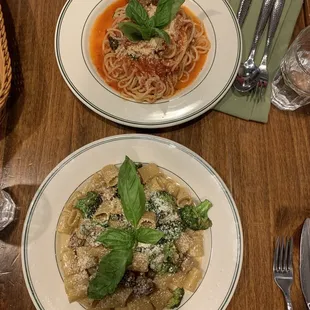 Rigatoni Barese and Spaghetti Pomodoro with meatball