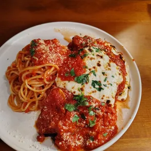 The Chicken Parm.  There are two huge pieces of chicken under the sauce and cheese.