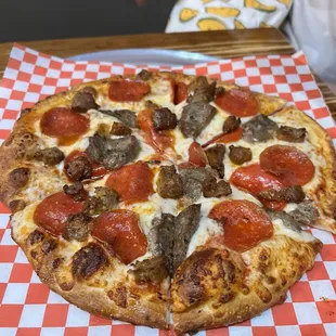 Three Meat Pizza