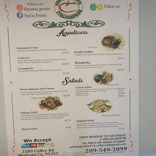 New menu and new prices