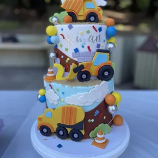 Construction trucks themed 2nd Birthday Cake