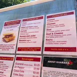 a menu on a food truck