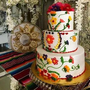 Mexican embroidery hand piped cake