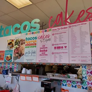 the menu of a taco&apos;s bakery