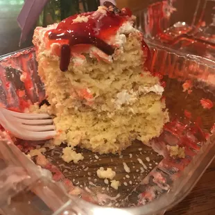 a piece of cake in a plastic container