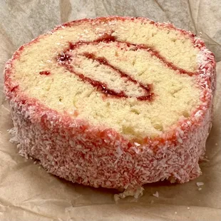 Niño Envuelto (Mexican jelly roll; strawberry &amp; coconut)