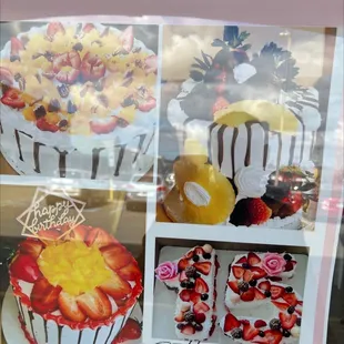a variety of decorated cakes