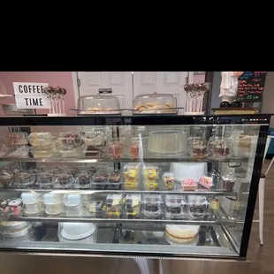 a display case full of pastries