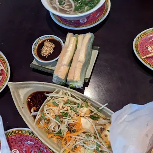 Tofu spring rolls and papaya tofu salad