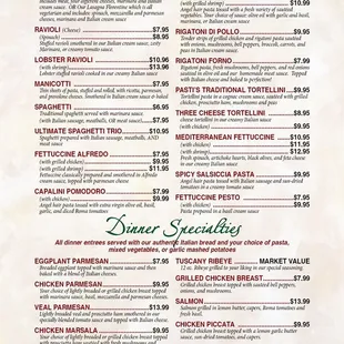 the menu for the pasti italian grill