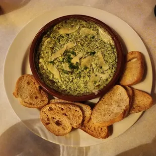 Warmed watercress and goat cheese dip