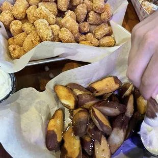Pretzels and tater  tots
