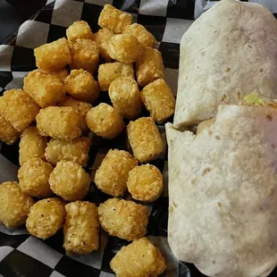 Grilled chicken wrap with tater tots