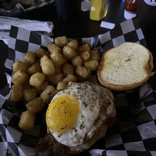 Breakfast Burger with Tots