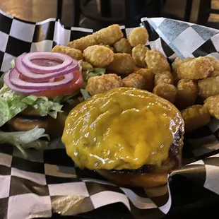 Pastimes burger add pickles tots