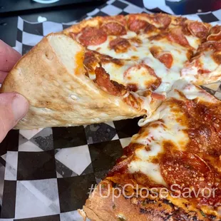Crust was a bit undercooked for my crispy crust preference. Thickness was hand tossed with fat chewy edge. #UpCloseSavor