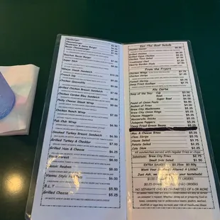 The menu