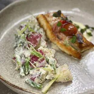 Halibut , potato salad