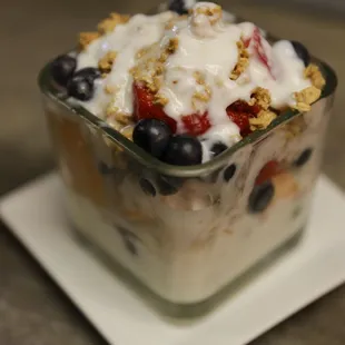 FRESH FRUIT PARFAIT BERRIES , GRANOLA  COCONUT YOGURTH  ORGANIC AGAVE SYRUP