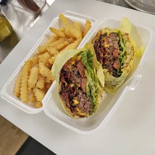 Colossal burger and fries