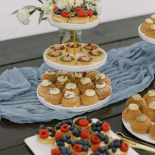Cream Puffs (hojicha &amp; durian)
 Tartlets (matcha strawberry &amp; fresh berries)